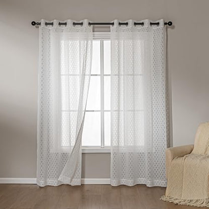Amazon Basics Lace Sheer Curtains for Living Room and Bedroom, 2-Panel Set with Grommet, 42" W × 84" L, White Cloverleaf - color: White Cloverleaf, size: 42"W x 84"L (Pack of 2)