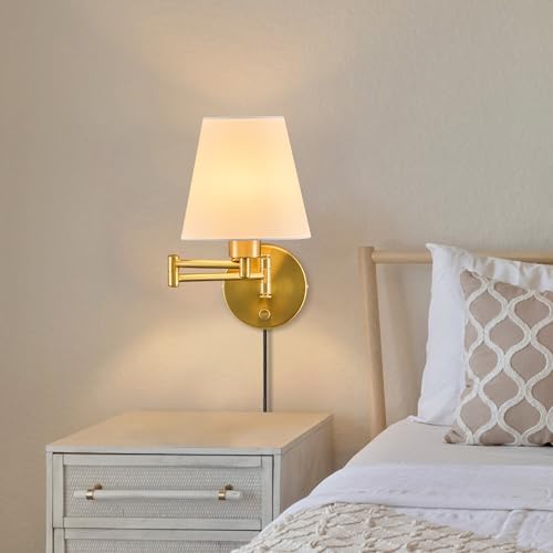 VONLUCE Wall Lamp, Plug in & Swing Arm Wall Sconce, Gold Finish - color: Gold, size: 1 Pack
