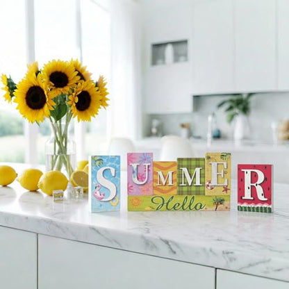 Smile 7 Pcs Wooden Decor Summer Indoor Decorations, Hawaii Style, Summer Letter Table Centerpieces for Home Kitchen Seasonal Display - style: Summer