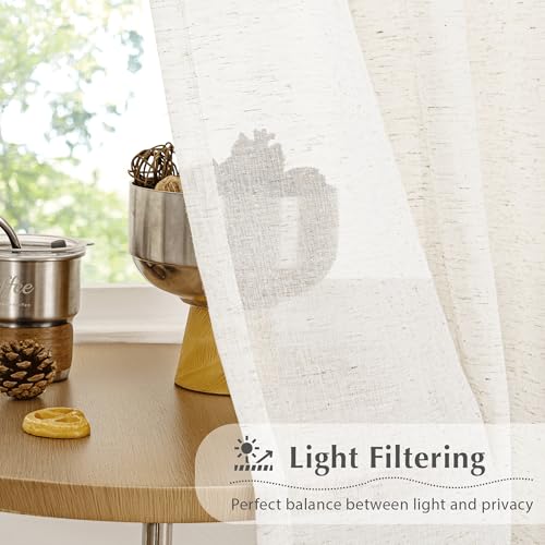 FMFUNCTEX Beige Linen Pinch Pleated Sheer Curtains, 84 Inches, 2 Panels - color: Pinch Pleat| Natural, size: 52"W x 84"L (Pack of 2)
