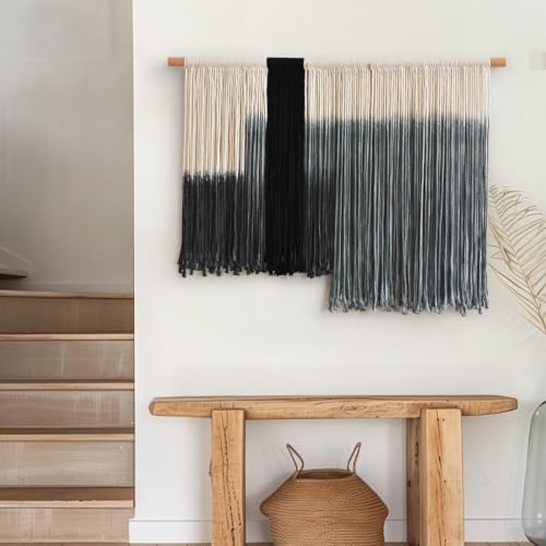Macrame Wall Hanging Grey Dip Dye Boho Fiber Art for Bedroom 27"W x 19"L - color: Grey, size: 27"W*19"L
