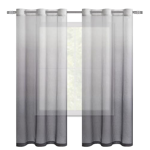 DWCN Grey Ombre Sheer Curtains 63 Inches Long for Living Room 2 Panels Set - color: Grey, size: 42"W x 63"L (Pack of 2)