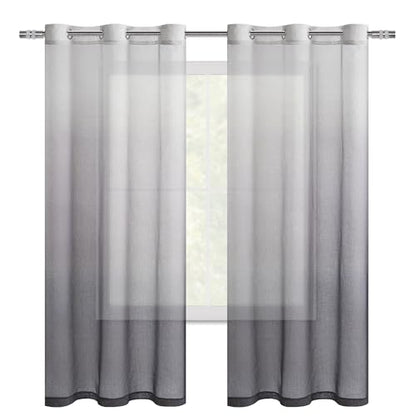 DWCN Grey Ombre Sheer Curtains 63 Inches Long for Living Room 2 Panels Set - color: Grey, size: 42"W x 63"L (Pack of 2)