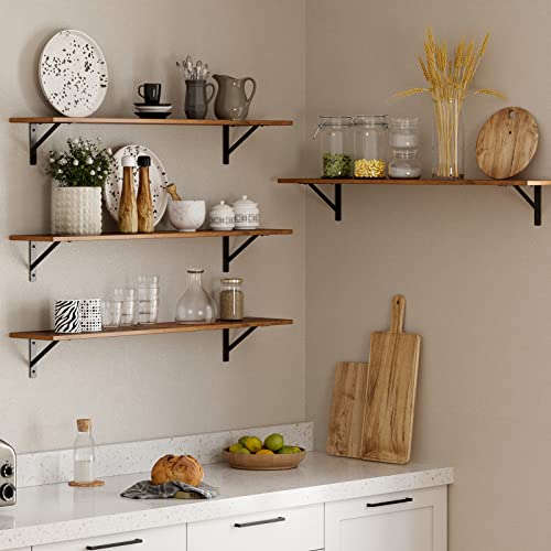 DINZI LVJ Long Wall Shelves, 39.4 Inch Wall Mounted Shelves with Brackets - color: Rustic Brown, size: 39.4 Inch