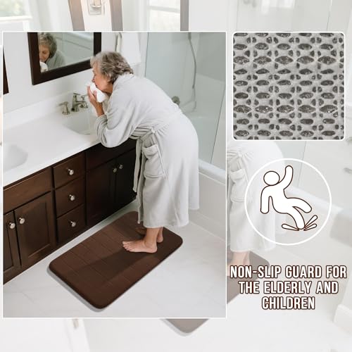 Yimobra Memory Foam Bathroom Mat Set, 24 x 17 & 24 x 20 in, Brown - color: Brown, size: 24x17+24x20 Inch