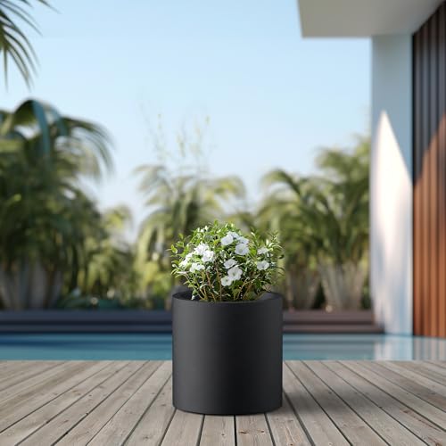 Kante Large Round Cylinder Black Concrete Planter 15.8" Tall, Outdoor - color: Burnished Black, size: 15.7" Dia