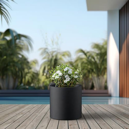 Kante Large Round Cylinder Black Concrete Planter 15.8" Tall, Outdoor - color: Burnished Black, size: 15.7" Dia