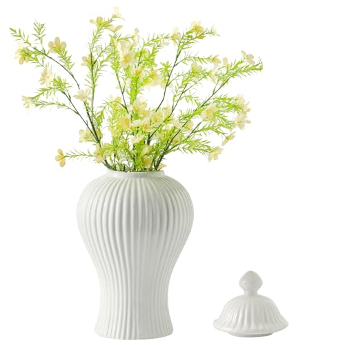 Ginger Jars for Home Decor, Modern Minimalist Decorative Ceramic Vase, Porcelain White Flower Vase for Centerpieces, Table Center, Storage jar, Temple Jar(12in) - color: White, size: 12 Inch