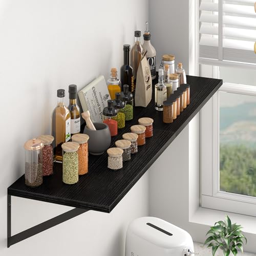 Heimlove 32W x 12D Deep Floating Shelves Set of 2 Black - color: Black With Black Metal Bracket, size: 32Wx12Dx5.8H