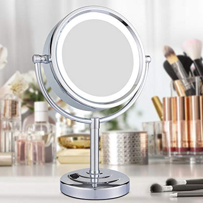 GURUN 8.5" LED Tabletop Makeup Mirror Dimmable Double Sided Chrome 10x - color: Chrome 10x