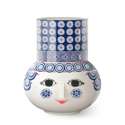 Bjørn Wiinblad Olga Vase | Hand-Painted Glazed Ceramic | Blue | 7.9 in - color: Blue, size: Medium