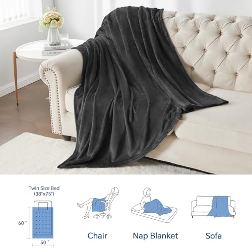 Elegant Throw Blanket for Couch & Sofa, All-Season Lightweight Fleece Blanket, Luxury Soft Cozy Fuzzy Throw for Her Him, Dark Grey, 50 x 56 Inches
