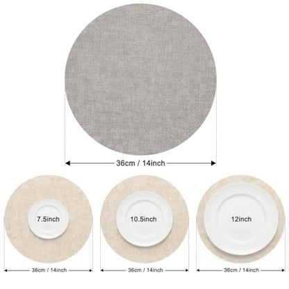 Myir JUN 14" Round Placemats Set of 4, Reversible Dual-Color Place Mats - color: Light Gray Cream-white