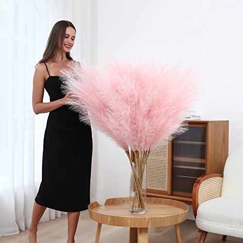 Wertuirk 8 Pcs 45 inch Tall Faux Pink Pampas Grass Decor - color: Light Pink