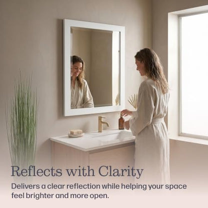 Alaterre Bathroom Vanity Mirror with Beveled Glass, White, 24”x30” - color: White