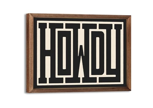 western Funky Wall Art, Black and White Howdy Wall Decor Texas Modern Canvas Picture Country Ranch Sign print minimalism Cowgirl Cowboy Farmhouse Living Room Bedroom Bathroom Home 24X16in Framed - color: black howdy, size: 24"L x 16"W