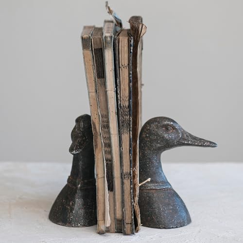Creative Co-Op Decorative Distressed Cast Metal Duck Head Bookends, Black, Set of 2, 4.25" L x 3" W x 5.75" H (Pack of 4) - color: Negro