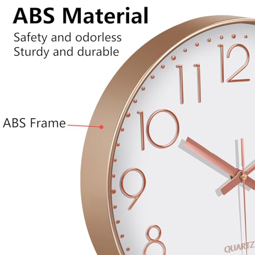 Modern Silent Wall Clock - 12 Inch Wall Clocks Battery Operated Large Number, Non-Ticking Analog Clock with Tempered Glass Quartz Clocks for Living Room Bedroom Office Kitchen, Rose Gold - color: Rose Gold, size: 12 Inch