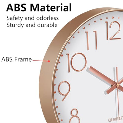Modern Silent Wall Clock - 12 Inch Wall Clocks Battery Operated Large Number, Non-Ticking Analog Clock with Tempered Glass Quartz Clocks for Living Room Bedroom Office Kitchen, Rose Gold - color: Rose Gold, size: 12 Inch