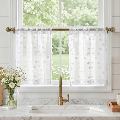 MYSKY HOME White Sheer Curtains 24 inch Length for Small Window,2 Panels - color: 1-white, size: 26"W x 24"L (Pack of 2)