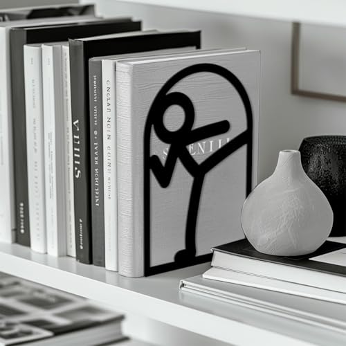 Peacoblue 5.3"x4.3"x7.9" Metal Bookends, Heavy Duty Book Ends for Shelves - style: Stickman