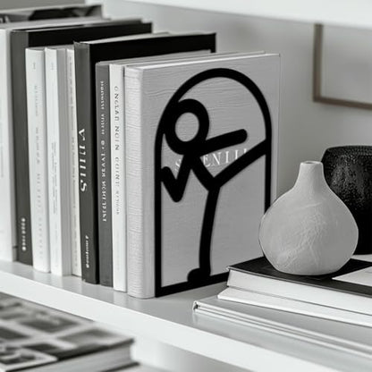 Peacoblue 5.3"x4.3"x7.9" Metal Bookends, Heavy Duty Book Ends for Shelves - style: Stickman