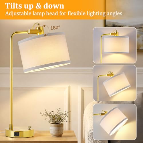Gold Table Lamp Set of 2, USB A+C, 180° Adjustable Bedside Lamps, Dimmable - color: Gold-A