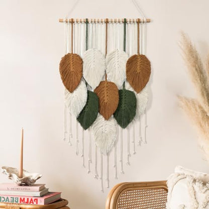 Macrame Wall Hanging Leaves Woven Tapestry Boho Chic Modern Home Decoration - color: 16.5"W x 29.5"L