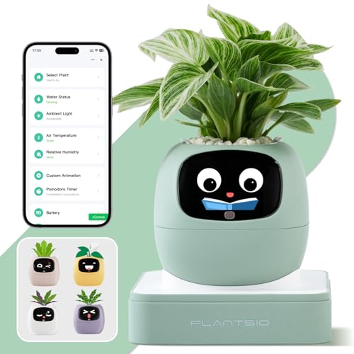 PLANTSIO Smart Plant Pot with Screen, 80ml Self-Watering Planter Green - color: Green