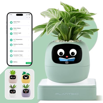 PLANTSIO Smart Plant Pot with Screen, 80ml Self-Watering Planter Green - color: Green