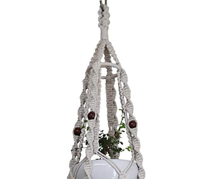 Macrame Plant Hanger & Holder, Hanging Planter 4 Legs Double Deck for 8 inch to 12 inch Two Pots Indoor Outdoor Hanging Planter Basket Hemp Rope 68 Inch Without Pot and Plant (Ivory White)
