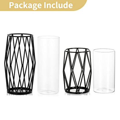 NUPTIO Black Geometric Hurricane Glass Candle Holders, Set of 2 - color: Black, size: XS+S