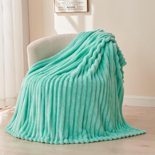 NEWCOSPLAY Fleece Ribbed Cozy Throw Blanket for Couch, Aqua, 50"x60" - color: Aqua Ribbed, size: Throw(50"x60")