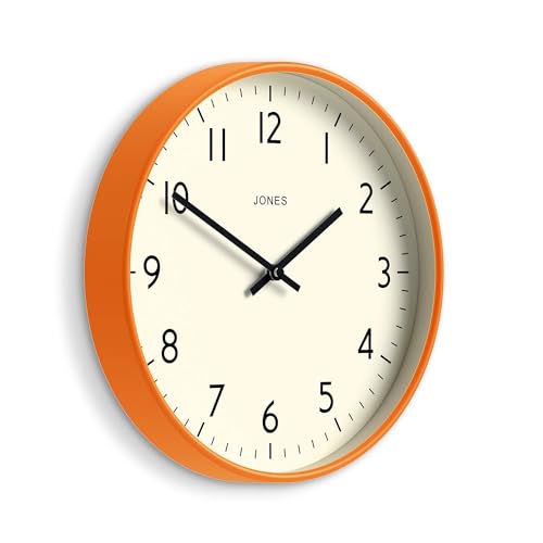 JONES CLOCKS® Studio Clock | Modern Round wall Clock | 12" | Orange - color: Fizzy Orange