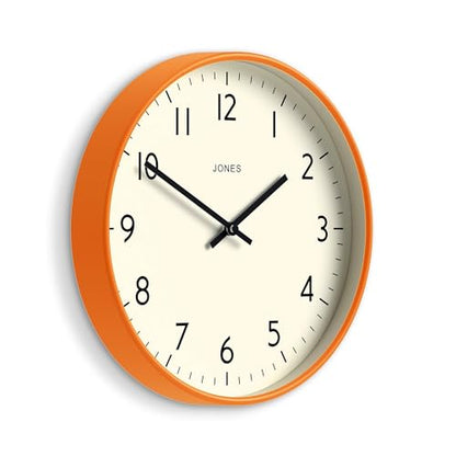 JONES CLOCKS® Studio Clock | Modern Round wall Clock | 12" | Orange - color: Fizzy Orange
