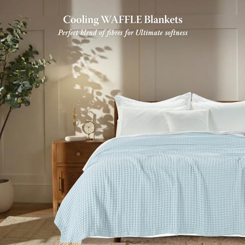 Threadmill Twin Waffle Bed Blanket, Rayon Derived from Bamboo, Light Blue - color: Light Blue, size: Twin (68" x 92")