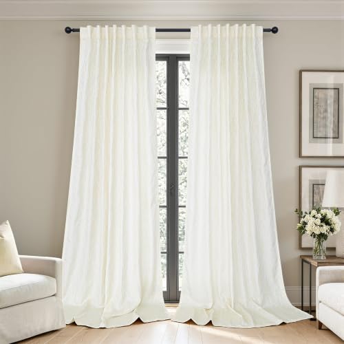 Pitalk Ivory Tree Curtains 90 Inch Long for Living Room 2 Panels Back Tab Pocket Jungle Botanical Vintage Floral Pattern 50% Room Darkening Thick Sheer Off White Cream Curtains for Bedroom Retro Decor - color: Cream White, size: 52"W x 90"L (Pack of 2)