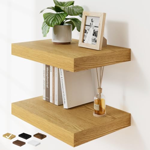 RICHFOCUS Bathroom Floating Shelves for Wall 2Pack|Oak|16" L - color: Oak, size: 16"L x 11.6"D, Set of 2