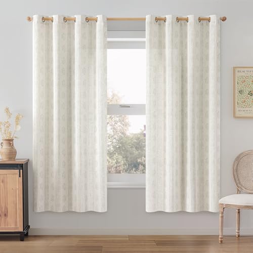 Green Linen Boho Curtains 63 Inch Farmhouse Grommet Top 2 Panels - color: Boho | Green, size: 52"W x 63"L (Pack of 2)
