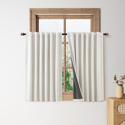 Nanspring 100% Blackout Linen Curtains for Bedroom 42x45 Long 2 Panel Cream - color: Natural, size: 42"W x 45"L (Pack of 2)