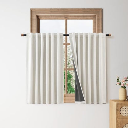Nanspring 100% Blackout Linen Curtains for Bedroom 42x45 Long 2 Panel Cream - color: Natural, size: 42"W x 45"L (Pack of 2)