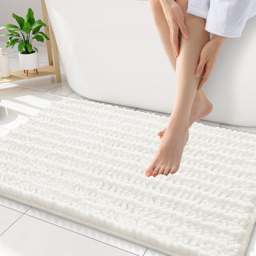 Smiry Bathroom Rugs 34X21, Extra Soft Rubber Backing Chenille Bath Mats - color: Ivory, size: 34'' X 21''