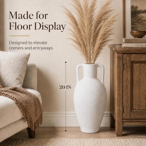 UPWOIGH 20in Ceramic Floor Vase with Handles - color: Off-white, size: 20''