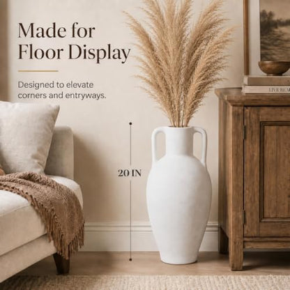 UPWOIGH 20in Ceramic Floor Vase with Handles - color: Off-white, size: 20''