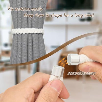 NICEEC 2 Pack Natural Cotton Rope Curtain Tiebacks Elegant Boho Style Magnetic Drape Tie Backs Soft Hand-Woven Rope Curtain Holdbacks for Home & Office Drapery (Cotton rope-02) - color: Cotton Rope-02, size: 2 Pack
