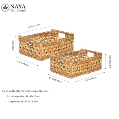 NAYA Set of 2L (16.5"&15") Water Hyacinth Wicker Shelf Storage Baskets - size: Set 2 Medium - Large