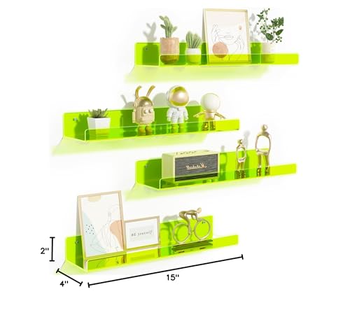 upsimples 4 Pcs 15" Acrylic Shelves for Wall Display, Fluorescent Green - color: Fluorescent Green
