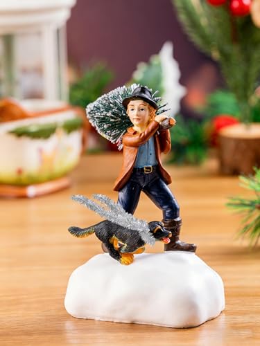 Christmas Village Decoration for Little boy and Dog,Battery Powered Luminous LED, Suitable for Home Decoration During Christmas, Holidays, Parties, and New Year.