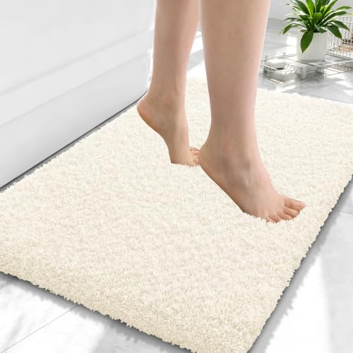 OLANLY Microfiber Small Bathroom Rugs 24x16, Soft Absorbent Bath Mat, White - color: White, size: 24" X 16"
