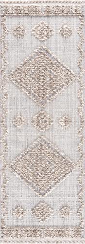 Hauteloom Aria Living Room, Bedroom Area Rug - Medallion Diamond Geometric Border Distressed - Bohemian Transitional Tribal Boho Traditional - Charcoal, Cream, Beige, Gray, Light - 2'7" x 4' - color: Charcoal, Cream, Beige / Ampusungan, size: 2'7" x 4' (R